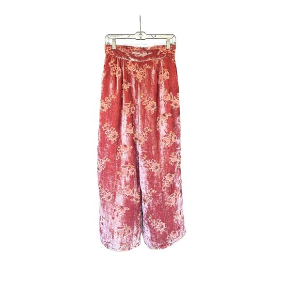 NEW NWT Hutch Dusty Rose Velvet Floral Burnout Wide Leg Trouser Pants - S - Picture 2 of 9